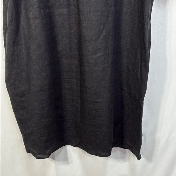 👛 Black linen Short Sleeve Tunic Dress w/ Pockets - Picture 4 of 6
